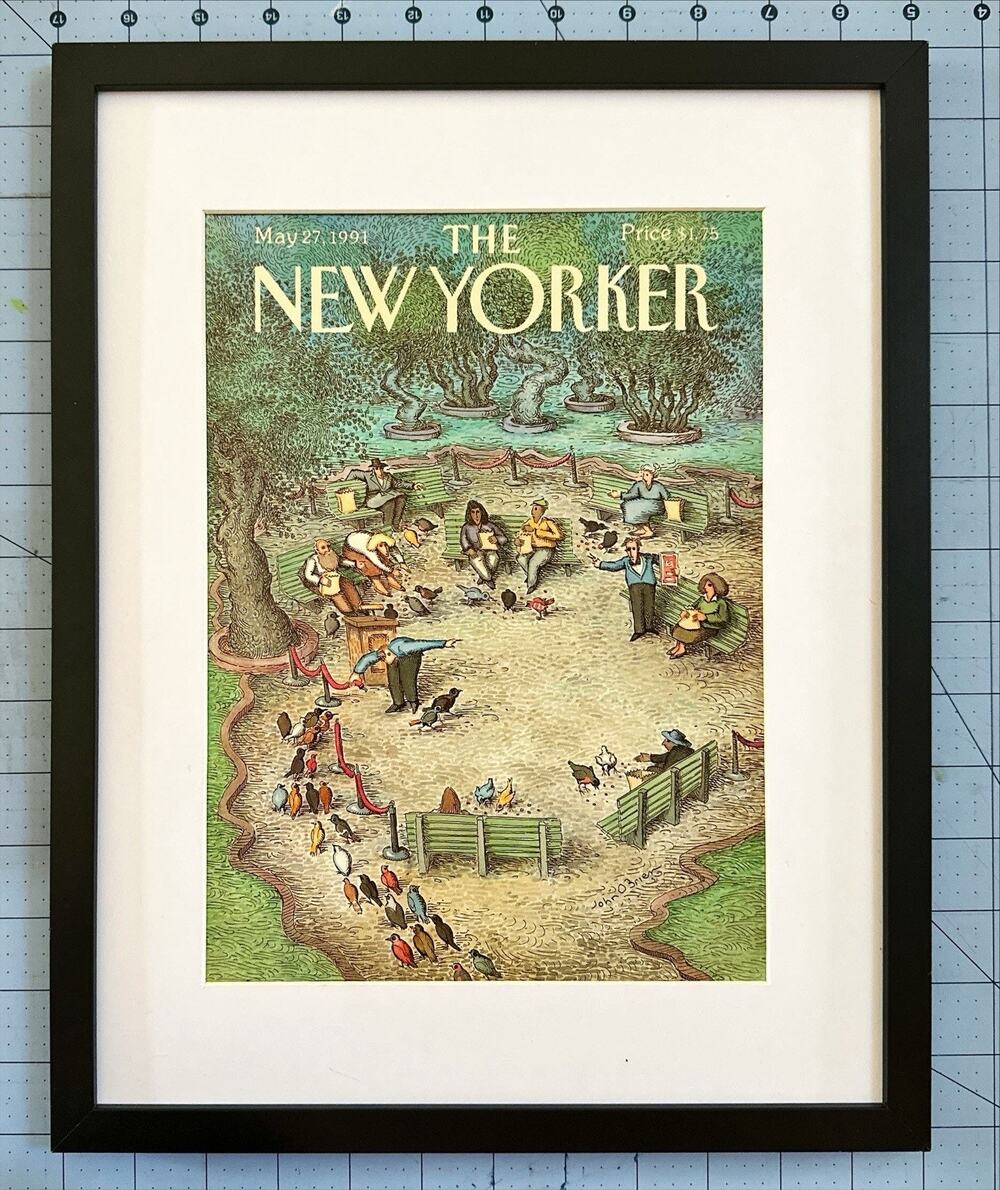 Framed 1991 The New Yorker Magazine May 27 Cover O'Brien Pigeons Fed in Park